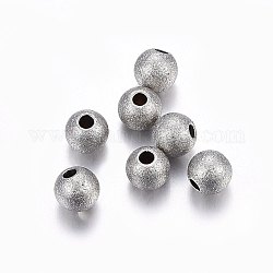 304 Stainless Steel Textured Beads, Round, Stainless Steel Color, 6x5mm, Hole: 1.6mm