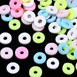 Manuell Polymer Ton Perlen, heishi Perlen, für DIY Schmuck Bastelbedarf, Disc / Flachrund, grün gelb, 6x1 mm, Bohrung: 2 mm, ca. 1300 Stk. / 50 g