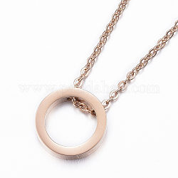 304 Stainless Steel Pendant Necklaces, with Lobster Claw Clasps, Ring, Rose Gold, 15-3/4 inch(40cm), 1.5mm