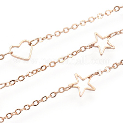 Brass Hollow Heart & Star Link Chains, Soldered, with Spool, Real 18K Gold Plated, 6.5x7.5x1mm, Star: 7.5x8x1mm, 5m/roll