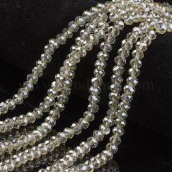 Chapelets de perles en verre transparent électrolytique, plein arc-en-plaqué, facette, rondelle, verge d'or pale, 6x5mm, Trou: 1mm, Environ 85~88 pcs/chapelet, 16.1~16.5 pouce (41~42 cm)