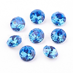 Pointed Back & Back Plated Glass Rhinestone Cabochons, Grade A, Faceted, Flat Round, Sapphire, 8x4.5mm