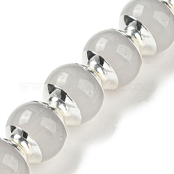 Perles en verre, avec emembouts en laiton ton platine, ronde, gris clair, 10~10.5x9~9.5mm, Trou: 1.2mm, Environ 30 pcs/chapelet, 11.02 pouce ~ 11.42 pouces (28~29 cm)