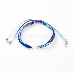 Fabrication de bracelet tressé en cordon de nylon réglable, avec anneaux de jonction en 304 acier inoxydable, or, bleu, 5-3/4~11-1/4 pouce (14.5~28 cm)