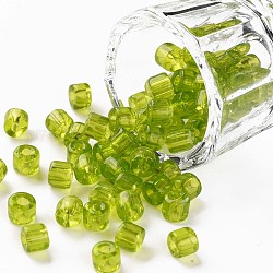 Transparente Farben Glas runde Signalhornperlen, Rundloch, grün gelb, 4~6x5~6 mm, Bohrung: 1.8 mm, ca. 2250 Stk. / Pfund