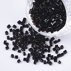 12/0 Perlas de semillas de vidrio, colores opacos, agujero cuadrado, cubo, negro, 2~6x2x2mm, agujero: 0.8 mm, aproximamente 30000 unidades / bolsa