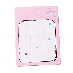 Cartes d'affichage de pince à cheveux en papier, rectangle avec motif arc-en-ciel et coeur, perle rose, 10x7.3x0.03 cm, Trou: 8mm