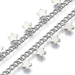 Messing-Bordsteinketten, mit Sterne Charme, langlebig plattiert, ungeschweißte, Platin Farbe, 5x1 mm