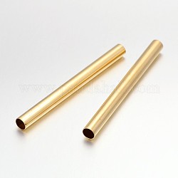 Светло-позолоченный длинный латунь труба бисер, золотые, 77x7 мм, отверстие : 6 мм