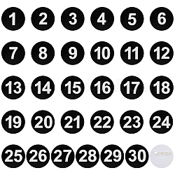 Benutzerdefinierte flache runde mit nummer abs kunststoff broschen set, Anzahl 1~30 Anstecknadeln für Rucksackkleidung, Schwarz, 49x6.5 mm, Stift: 0.7 mm, 30 Stück / Set