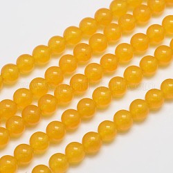 Filamenti di perline naturali e tinti Malesia giada, imitazione avventurina gialla, tondo, oro, 8mm, Foro: 1.0 mm, circa 48pcs/filo, 15 pollice