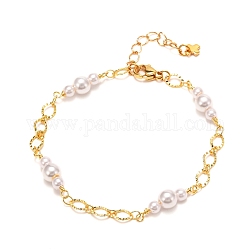 Braccialetto fatto a mano in plastica ccb imitazione perla con perline per donna ragazza, con catena in ottone, oro, 7-3/8 pollice (18.8 cm)
