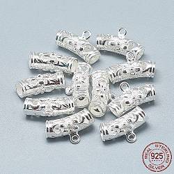 925 staffa tubolare in argento sterling, loop bails, tubo con fiore, argento, 17x10x7mm, Foro: 1.4 mm, 4mm diametro interno 
