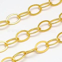 Brass Cable Chains, Soldered, with Spool, Flat Oval, Golden, 13x9x1mm, about 32.8 Feet(10m)/roll