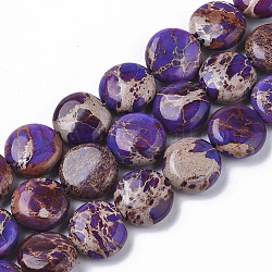 Brins de perles de jaspe impérial naturel, teinte, plat rond, indigo, 10x4.5mm, Trou: 1mm, Environ 39~42 pcs/chapelet, 15.35 pouce ~ 16.14 pouces (39~41 cm)