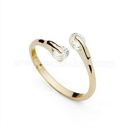 Veri e propri anelli polsino in zirconi di ottone placcato oro 18k, anelli aperti, formato 7, chiaro, 17.75mm