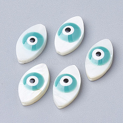Perles de coquillages naturels d'eau douce, oeil de cheval avec mauvais oeil, bleu cadet, 15x8x4mm, Trou: 1mm