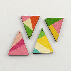 Печатные деревянные подвески, треугольные, разноцветные, 39x29x3 мм, отверстие : 1 мм