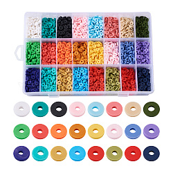 Umweltfreundliche handgemachte Fimo-Perlen, Disc / Flachrund, heishi Perlen, Mischfarbe, 6x1 mm, Bohrung: 2 mm, 24colors, über 200~220pc / Farbe, 4800~5280 Stück / Karton