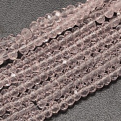 Perles en verre transparent rondelle à facettes, rose brumeuse, 3.5x2mm, Trou: 0.5mm, Environ 148 pcs/chapelet, 14.9 pouce