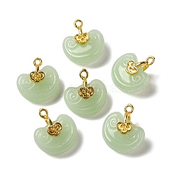 Pendentifs en verre d'imitation jade, avec accessoire en alliage, charme de nuage ruyi, or, 17x15x8~9mm, Trou: 1.6mm