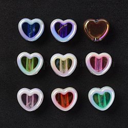 Placcatura uv perline acriliche iridescenti arcobaleno, cuore, colore misto, 12.5x15x8mm, Foro: 3.7 mm