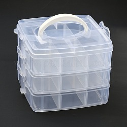 Пластиковые бисера контейнеры, прямоугольные, три слоя, в общей сложности 18 отсеков, прозрачные, 155x160x130 мм, Отсек: 48x71~51x72 мм