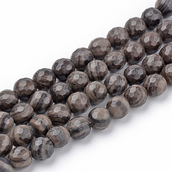 Натуральный черный камень из кружевного камня, граненые, круглые, 12~12.5 мм, отверстие : 1.5 мм, около 31~33 шт / нитка, 14.9~15.1 дюйм (38~38.5 см)