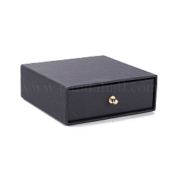 Boîte à bijoux à tiroir en papier carré, avec rivet en laiton, pour boucle d'oreille, emballage cadeau bague et collier, noir, 10x10x3~3.2 cm