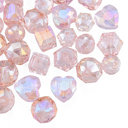 Abalorios de vidrio transparentes, color de ab, facetados, formas mixtas, rosa, 7~10x7~10x5~9.5mm, agujero: 1~1.5 mm