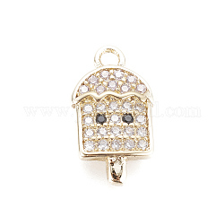 Brass Micro Pave Cubic Zirconia Charms, Ice Cream, Clear & Black, Golden, 13.5x7.5x2mm, Hole: 1.4mm
