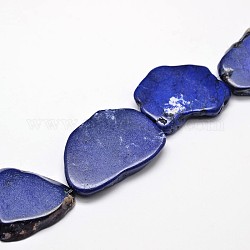 Brins de perles de magnésite naturelle teints, pépites, bleu moyen, 18~24x28~36x5~6mm, Trou: 0.8mm