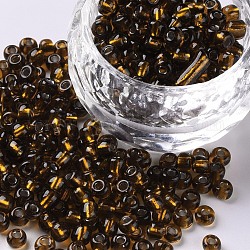 6/0 Perlas de semillas de vidrio, plata forrada agujero redondo, redondo, marrón, 4mm, agujero: 1.5 mm, aproximamente 1000 unidades / 100 g