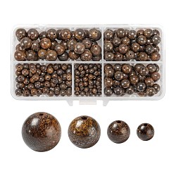 340Pcs 4 Style Natural Bronzite Beads, Round, 4mm/6mm/8mm/10mm, Hole: 1mm