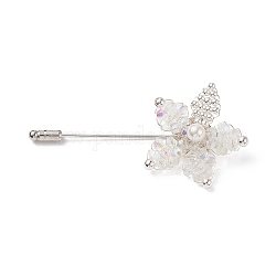 Fiore di perle di vetro intrecciate con spilla di perle di conchiglia, spilla da balia in ottone per accessori corpetto smoking, platino, 75mm