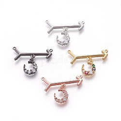 Brass Micro Pave Cubic Zirconia Pendants, Moon & Arrow, Mixed Color, 22mm, Hole: 0.8mm