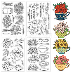 Globleland 4pcs 4 estilos de sellos de plástico de pvc, para diy scrapbooking, álbum de fotos decorativo, hacer tarjetas, hojas de sellos, patrón de flores, 16x11x0.3 cm, 1pc / estilo