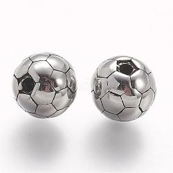 304 из нержавеющей стали бусы, круглый / футбол / футбольный мяч, античное серебро, 9x8.5 мм, отверстие : 2 мм