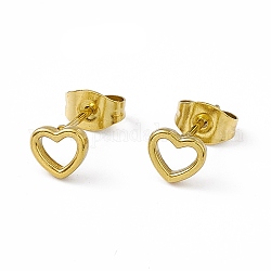 Vacuum Plating 304 Stainless Steel Tiny Hollow Out Heart Stud Earrings for Women, Golden, 5.5x6mm, Pin: 0.8mm