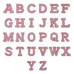Toppe con strass in resina alfabeto, stirare / cucire appliques, accessori costume, per vestiti, pantaloni della borsa, rosa intenso, 43.5~50x20~51x3mm