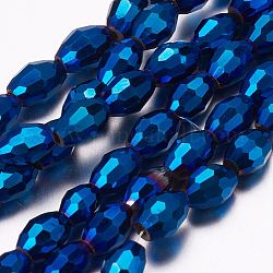 Vollbeschichtetes Glas facettiert Reis Perlen Stränge, in Blau Plattiert, 6x4 mm, Bohrung: 1 mm, ca. 72 Stk. / Strang, 16 Zoll