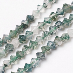 Natural Moss Agate Beads Strands, Bicone, 3.9~4x4mm, Hole: 0.8mm, about 99pcs/strand, 15.16 inch(38.5cm)