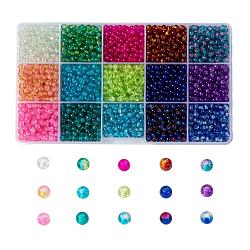 Perles de verre craquelé peintes, ronde, avec des conteneurs de stockage de perles en plastique rectangle, couleur mixte, 4mm, Trou: 1.1~1.3mm, environ 3000 pcs / boîte