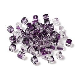Perle di vetro trasparente bicolore, cubo, porpora, 6x6x7mm, Foro: 1.4 mm, circa 500pcs/scatola