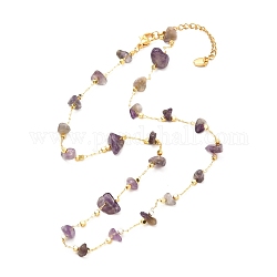 Natürliche Amethyst-Chip-Perlenkette für Mädchenfrauen, Messing Kabel Ketten Halskette, golden, 16.33 Zoll (41.5 cm)