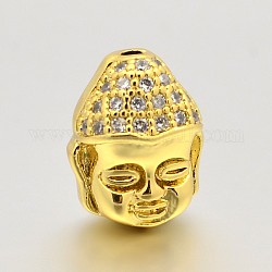 Cz Messing-Mikro pflastern aaa Zirkonia 3 d Buddha-Kopf-Perlen, Bleifrei und Nickel frei und Cadmiumfrei, golden, 11x9x6 mm, Bohrung: 1 mm