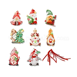 Christmas Santa Claus Resin Pendant Decorations, with Nylon Cord, for Christmas Tree Decorations, Mixed Shapes, 74~88x38.5~64x7~9mm, Hole: 2.5mm, 8pcs/set