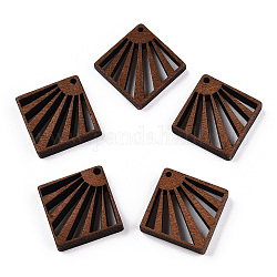 Natural Wenge Wood Pendants, Undyed, Hollow Rhombus Charms, Coconut Brown, 30x30x4.5~5.5mm, Hole: 1.6mm, Side Length: 21.5mm