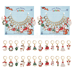 Alloy Enamel Christmas Theme Pendant Locking Stitch Markers, 304 Stainless Steel Clasps Stitch Marker, Snowflake/Reindeer/Santa Claus, Mixed Color, 3.2~3.8cm, 12 style, 1pc/style, 12pcs/set