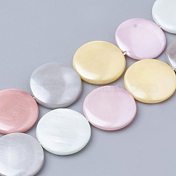 Fili di perle di conchiglia d'acqua dolce dipinte a spruzzo, rotondo e piatto, colore misto, 20x4mm, Foro: 1 mm, circa 20pcs/filo, 15.7 pollice
